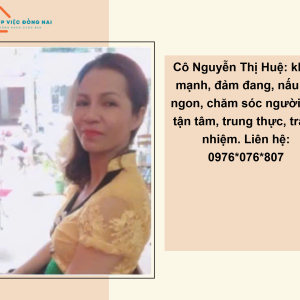 Chị NGUYỄN THỊ HUỆ, sinh năm 1972, quê Thừa Thiên Huế cần tìm việc